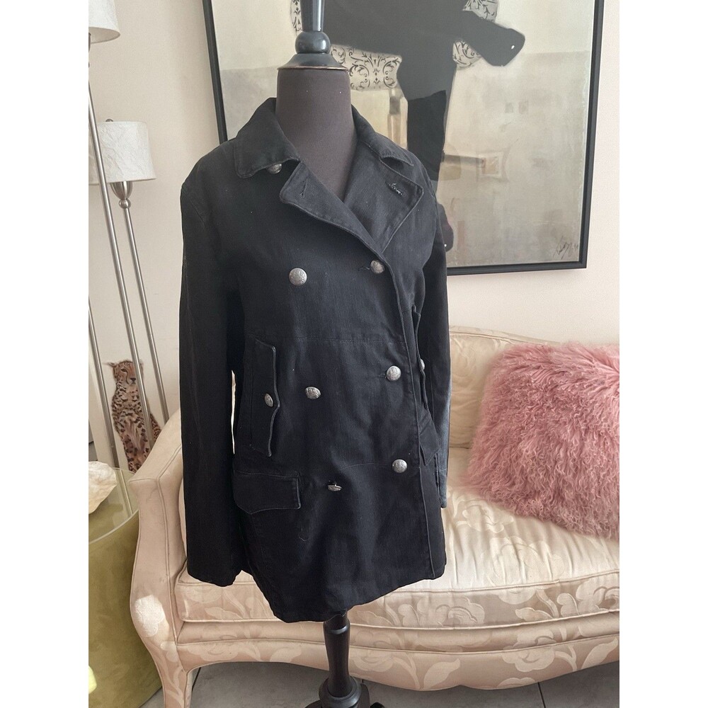 LRL Lauren Jeans Co Ralph Lauren Black Denim Double Breasted Coat Size Medium